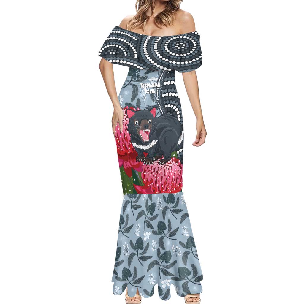 Personalised Tasmanian Devil Australia Mermaid Dress Waratah Indigenous Art - Aussie Hoodie