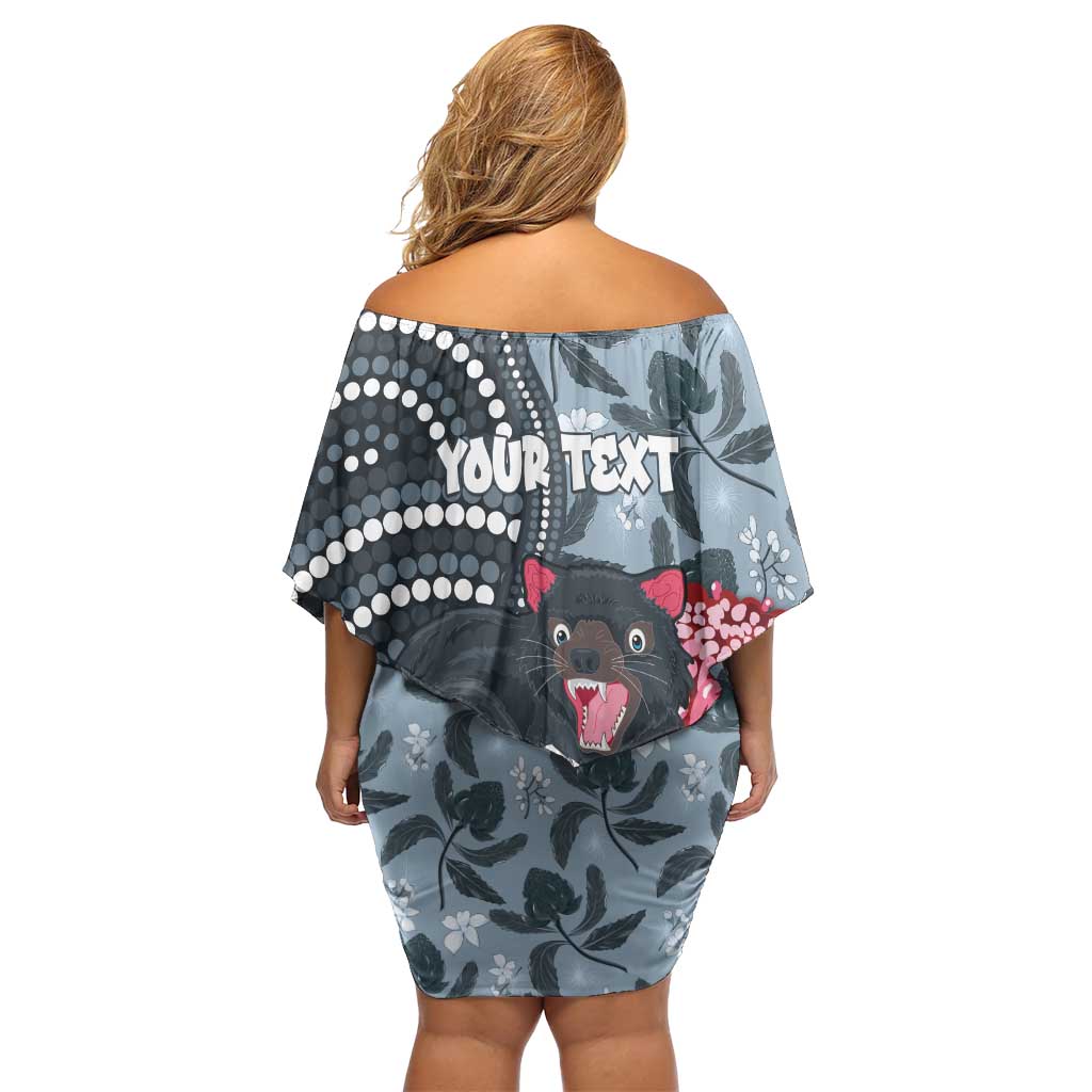 Personalised Tasmanian Devil Australia Off Shoulder Short Dress Waratah Indigenous Art - Aussie Hoodie