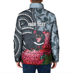Personalised Tasmanian Devil Australia Padded Jacket Waratah Indigenous Art - Aussie Hoodie