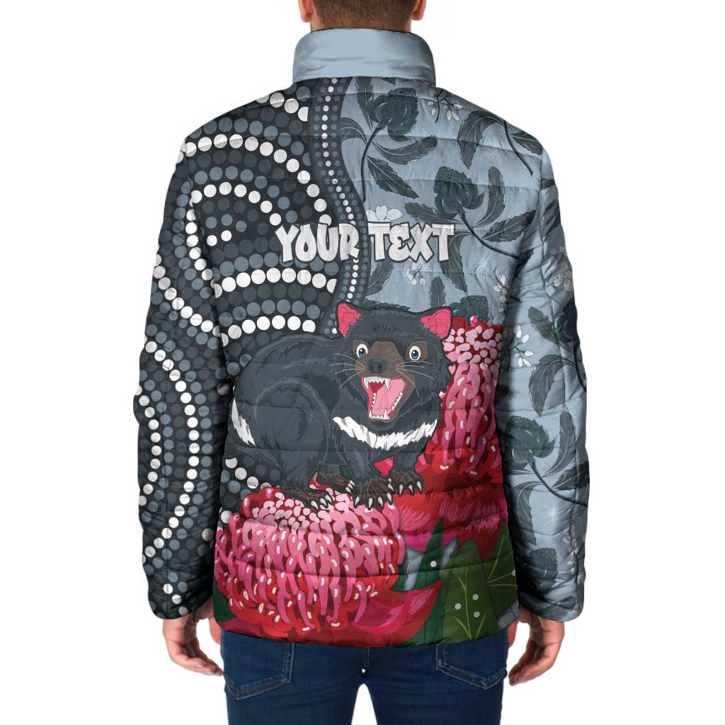 Personalised Tasmanian Devil Australia Padded Jacket Waratah Indigenous Art - Aussie Hoodie