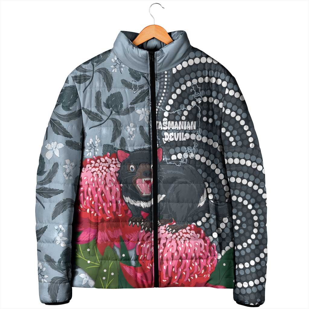 Personalised Tasmanian Devil Australia Padded Jacket Waratah Indigenous Art - Aussie Hoodie