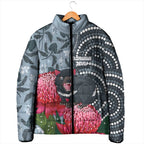 Personalised Tasmanian Devil Australia Padded Jacket Waratah Indigenous Art - Aussie Hoodie