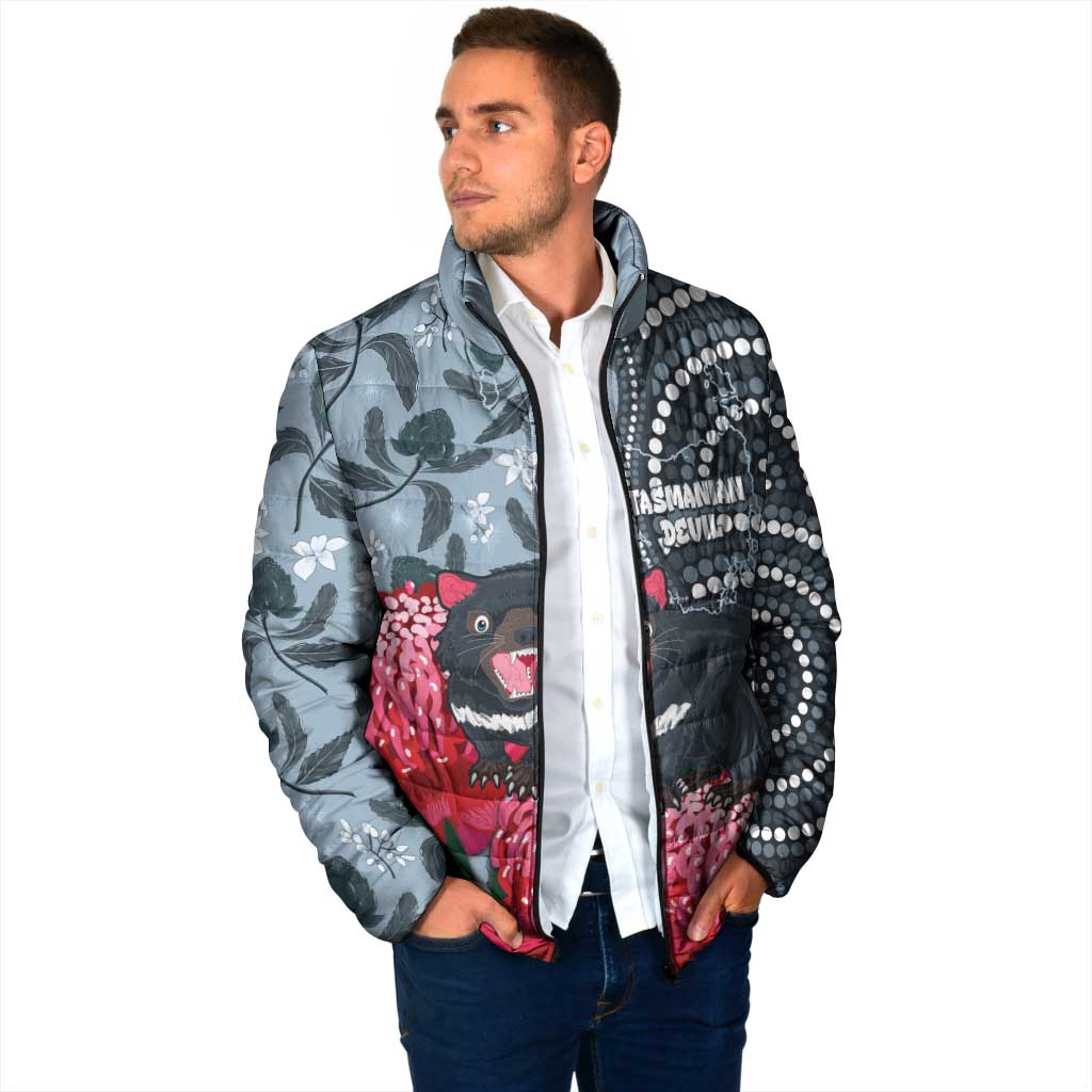 Personalised Tasmanian Devil Australia Padded Jacket Waratah Indigenous Art - Aussie Hoodie