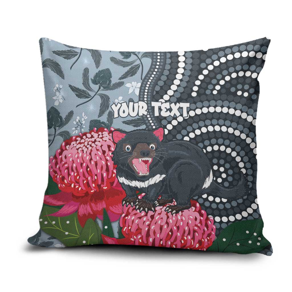 Personalised Tasmanian Devil Australia Pillow Cover Waratah Indigenous Art - Aussie Hoodie