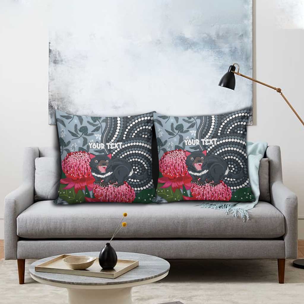 Personalised Tasmanian Devil Australia Pillow Cover Waratah Indigenous Art - Aussie Hoodie