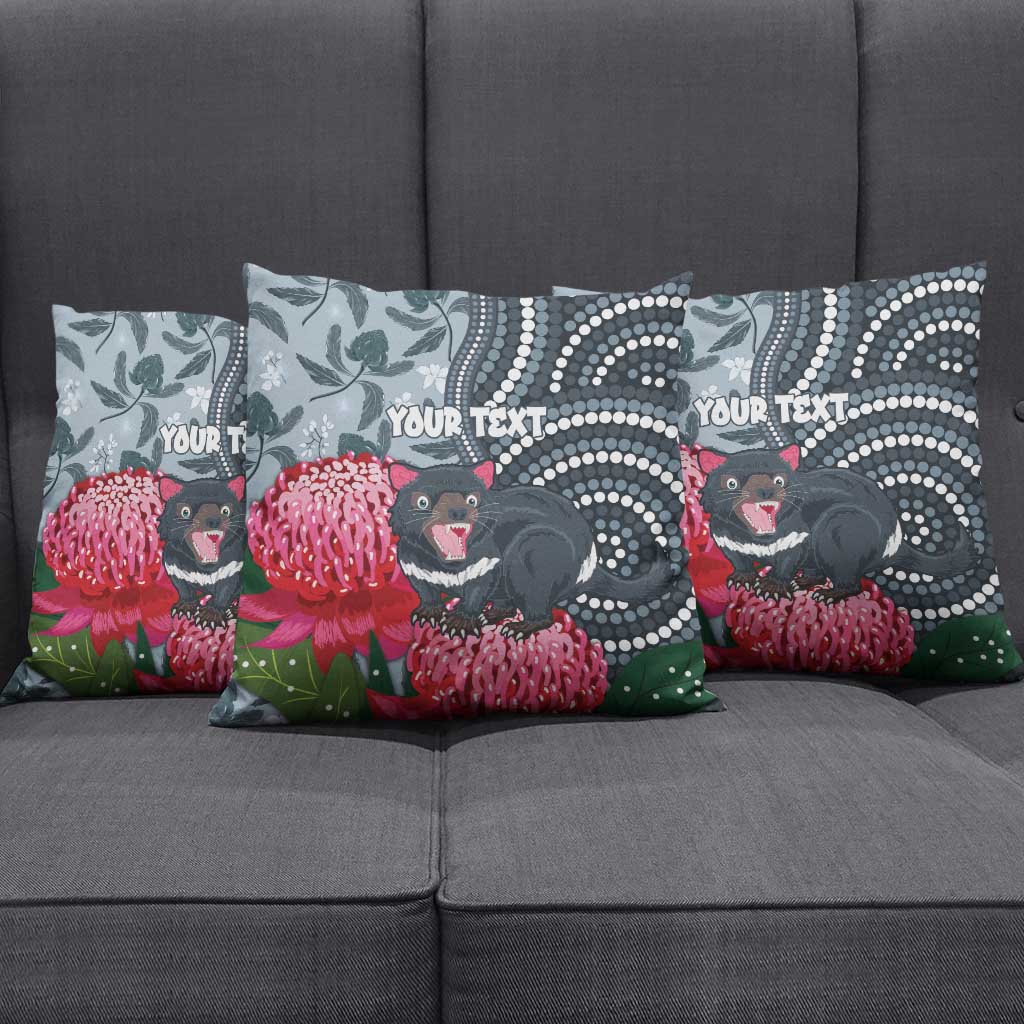 Personalised Tasmanian Devil Australia Pillow Cover Waratah Indigenous Art - Aussie Hoodie