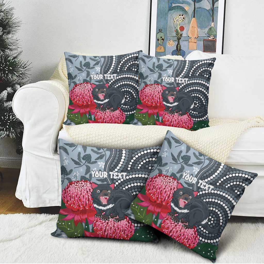 Personalised Tasmanian Devil Australia Pillow Cover Waratah Indigenous Art - Aussie Hoodie