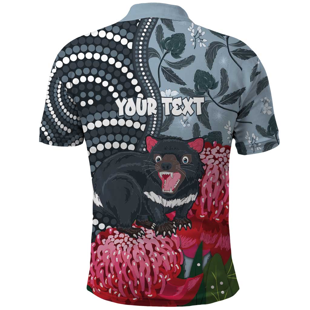 Personalised Tasmanian Devil Australia Polo Shirt Waratah Indigenous Art - Aussie Hoodie