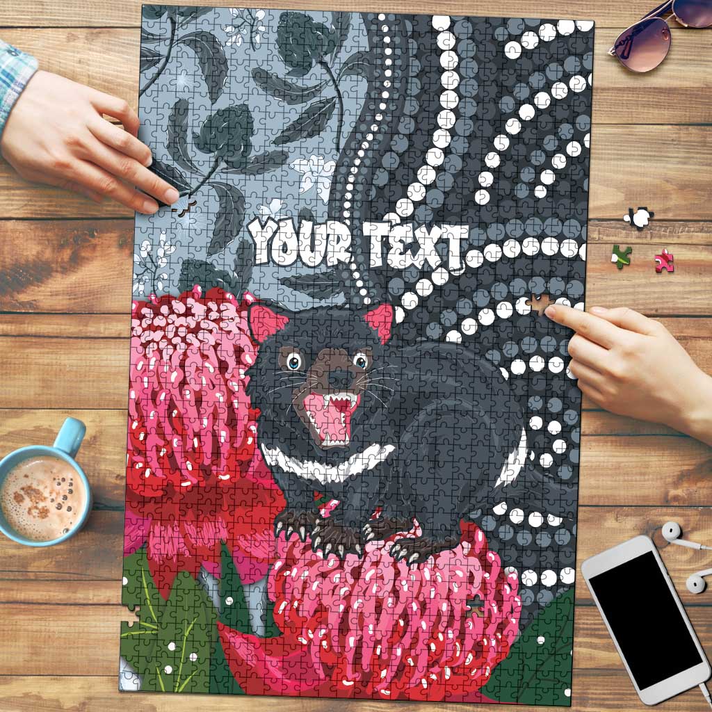 Personalised Tasmanian Devil Australia Puzzle Waratah Indigenous Art - Aussie Hoodie
