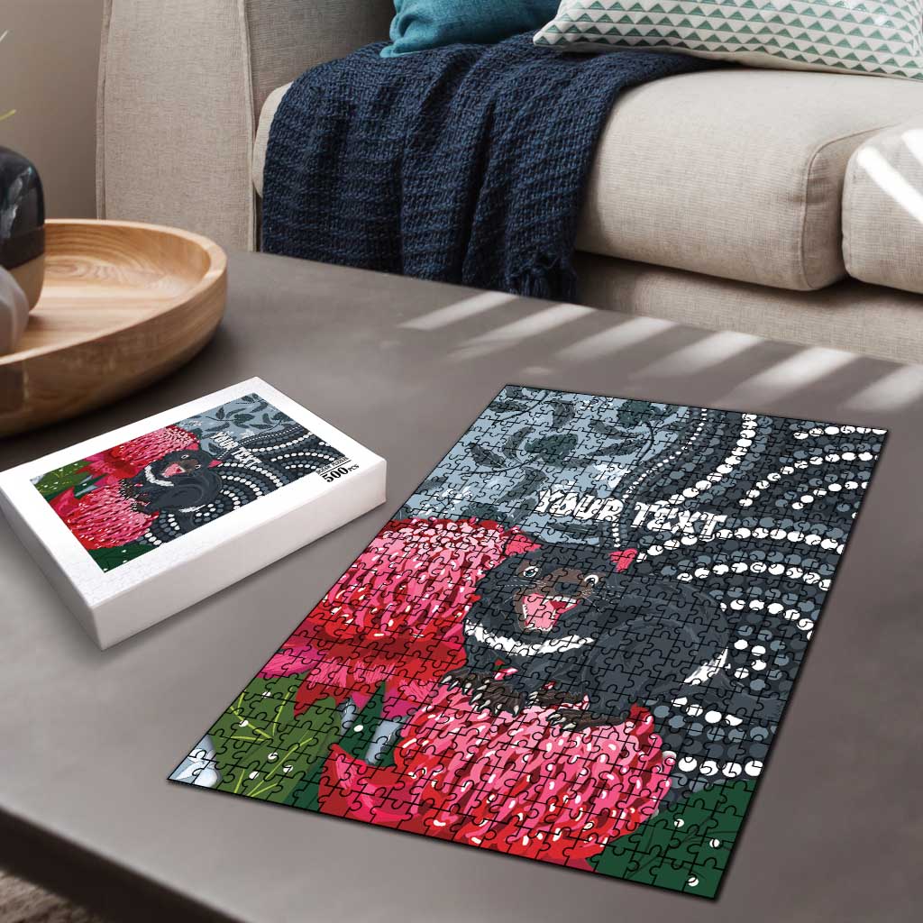 Personalised Tasmanian Devil Australia Puzzle Waratah Indigenous Art - Aussie Hoodie
