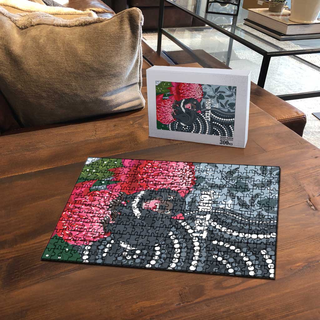 Personalised Tasmanian Devil Australia Puzzle Waratah Indigenous Art - Aussie Hoodie
