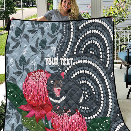 Personalised Tasmanian Devil Australia Quilt Waratah Indigenous Art - Aussie Hoodie