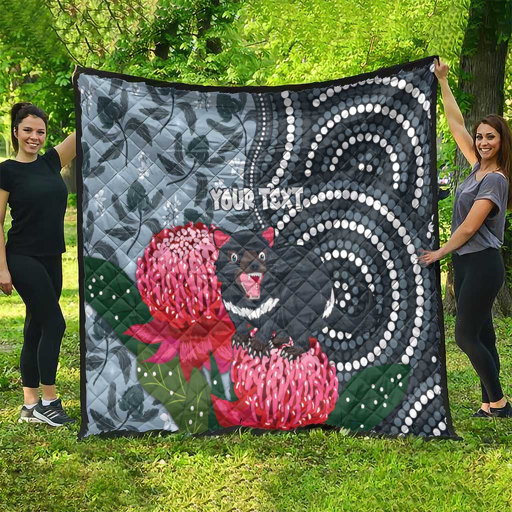 Personalised Tasmanian Devil Australia Quilt Waratah Indigenous Art - Aussie Hoodie