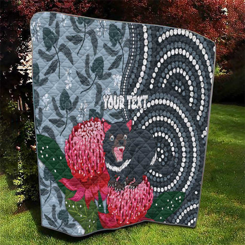 Personalised Tasmanian Devil Australia Quilt Waratah Indigenous Art - Aussie Hoodie