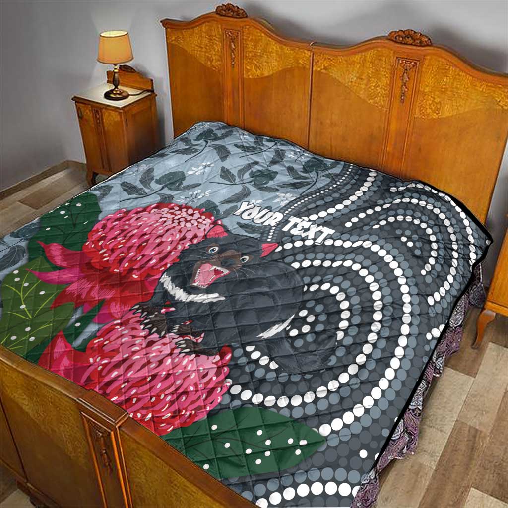 Personalised Tasmanian Devil Australia Quilt Waratah Indigenous Art - Aussie Hoodie