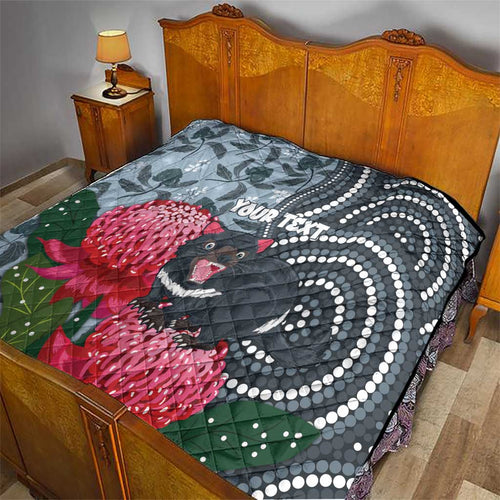 Personalised Tasmanian Devil Australia Quilt Waratah Indigenous Art - Aussie Hoodie