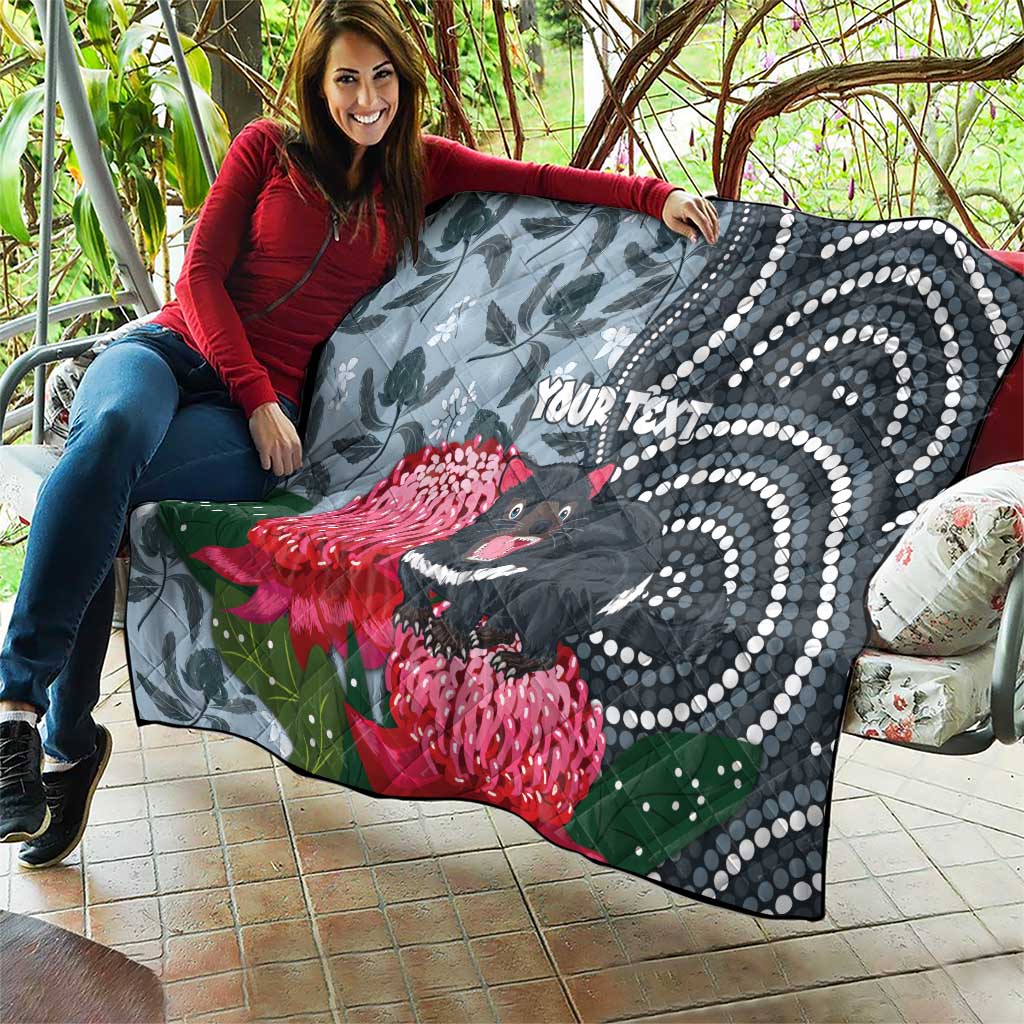 Personalised Tasmanian Devil Australia Quilt Waratah Indigenous Art - Aussie Hoodie