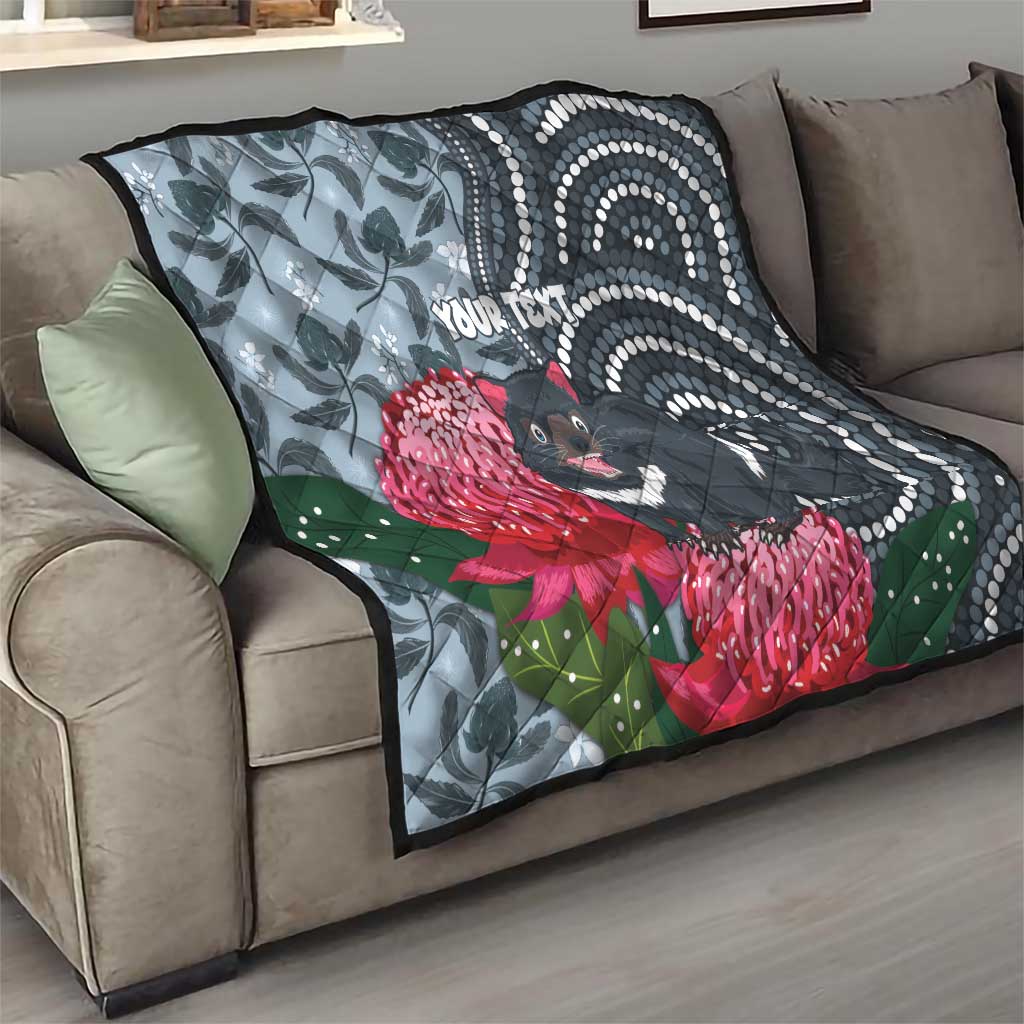 Personalised Tasmanian Devil Australia Quilt Waratah Indigenous Art - Aussie Hoodie