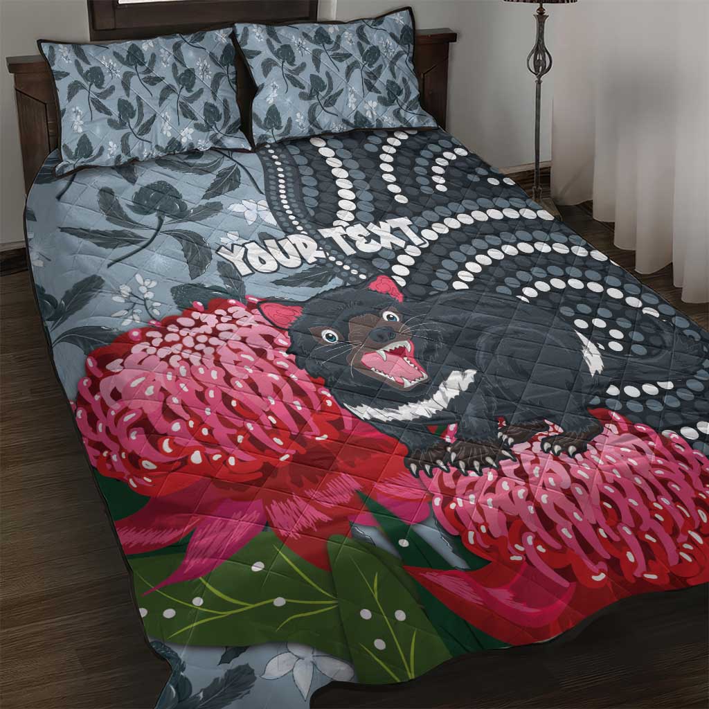 Personalised Tasmanian Devil Australia Quilt Bed Set Waratah Indigenous Art - Aussie Hoodie