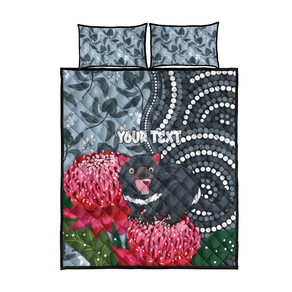 Personalised Tasmanian Devil Australia Quilt Bed Set Waratah Indigenous Art - Aussie Hoodie