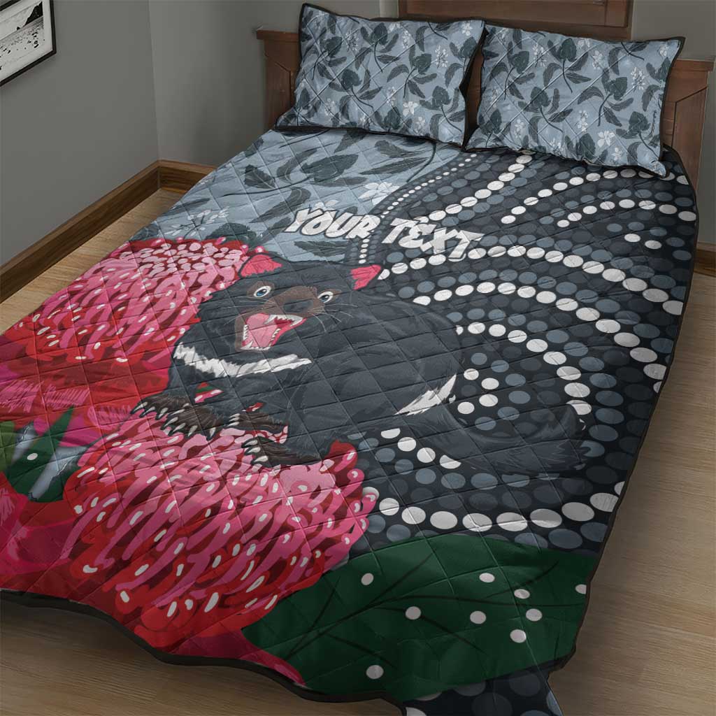 Personalised Tasmanian Devil Australia Quilt Bed Set Waratah Indigenous Art - Aussie Hoodie