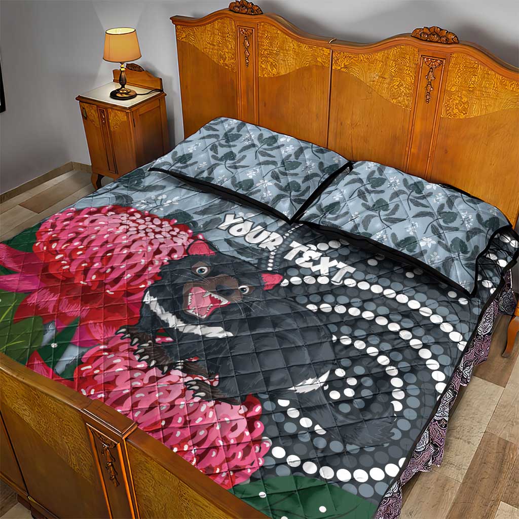 Personalised Tasmanian Devil Australia Quilt Bed Set Waratah Indigenous Art - Aussie Hoodie