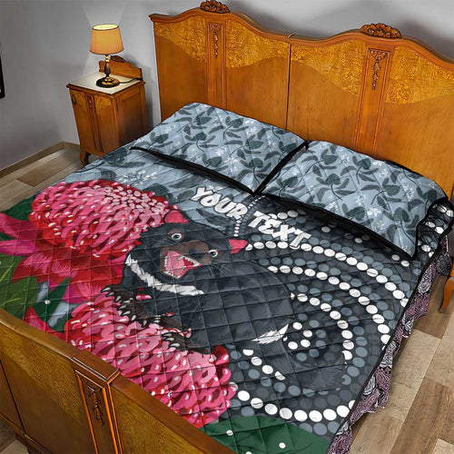 Personalised Tasmanian Devil Australia Quilt Bed Set Waratah Indigenous Art - Aussie Hoodie