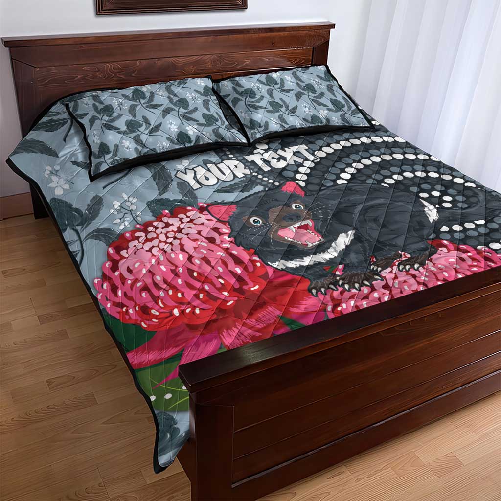 Personalised Tasmanian Devil Australia Quilt Bed Set Waratah Indigenous Art - Aussie Hoodie