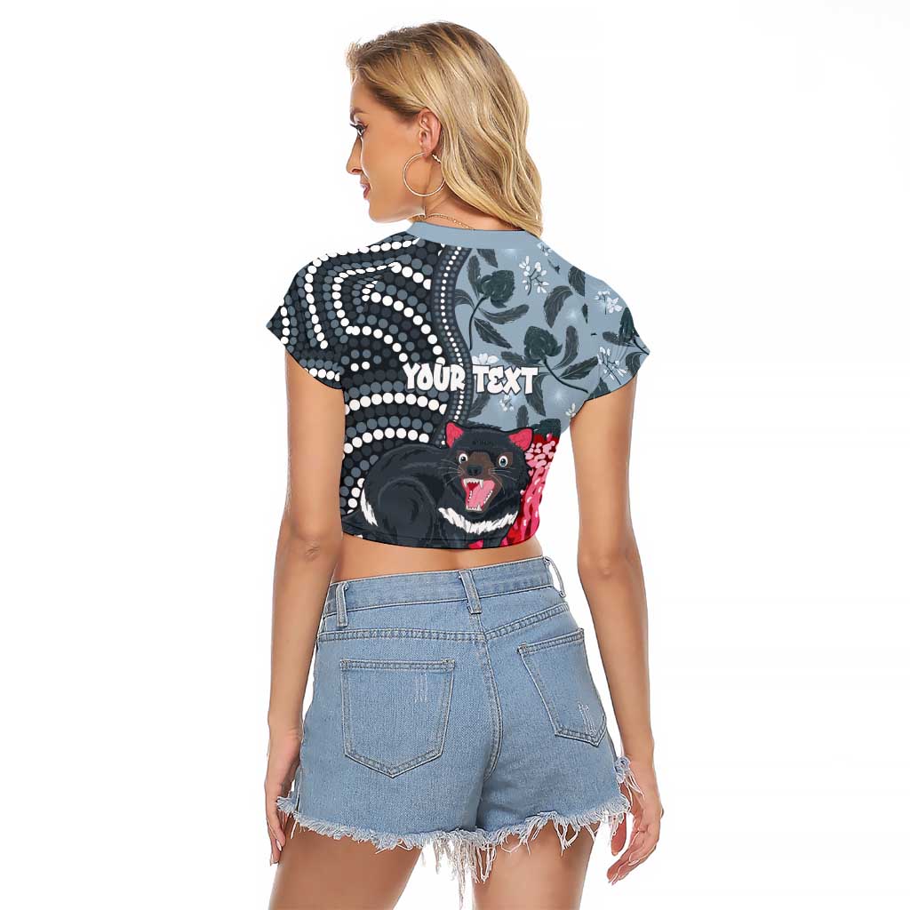 Personalised Tasmanian Devil Australia Raglan Cropped T Shirt Waratah Indigenous Art - Aussie Hoodie