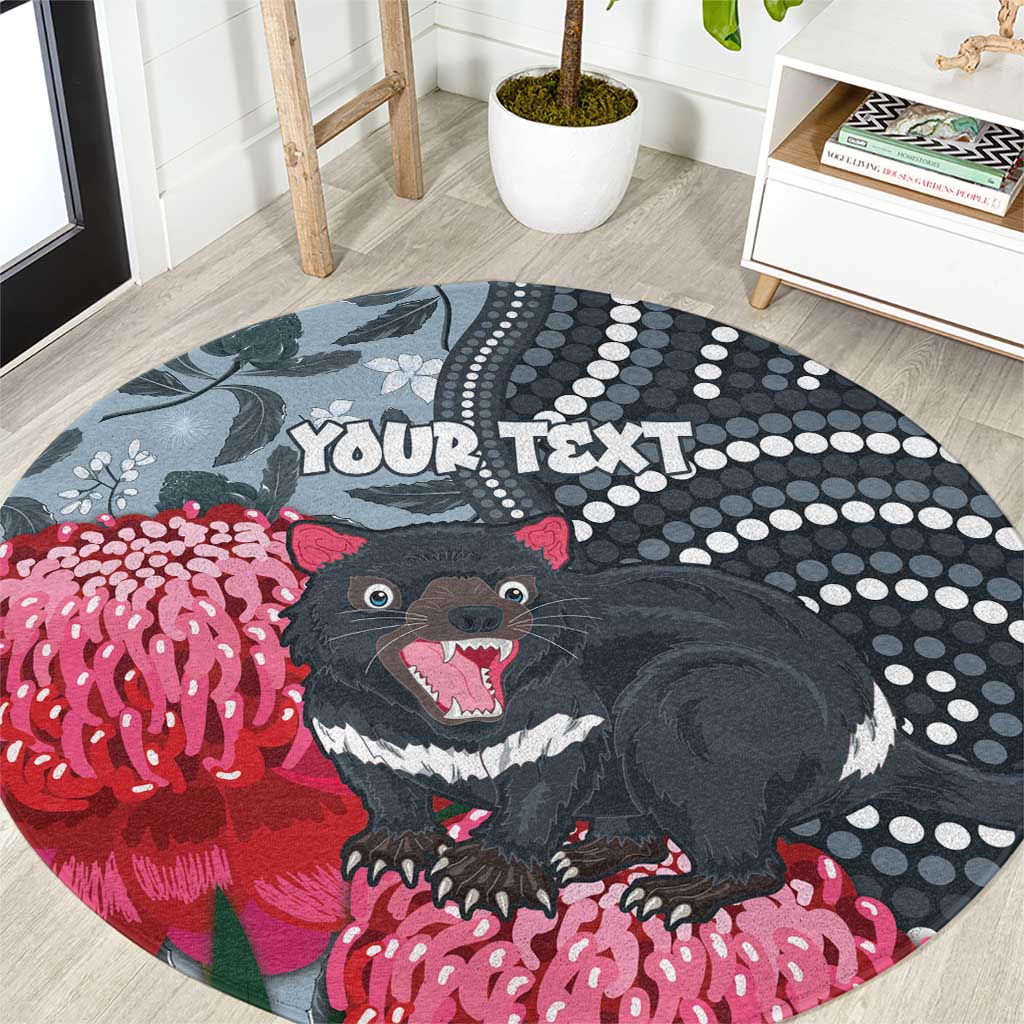 Personalised Tasmanian Devil Australia Round Carpet Waratah Indigenous Art - Aussie Hoodie