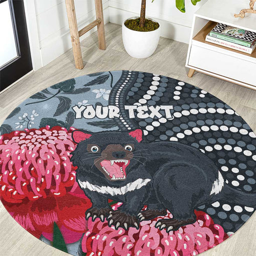 Personalised Tasmanian Devil Australia Round Carpet Waratah Indigenous Art - Aussie Hoodie