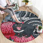 Personalised Tasmanian Devil Australia Round Carpet Waratah Indigenous Art - Aussie Hoodie