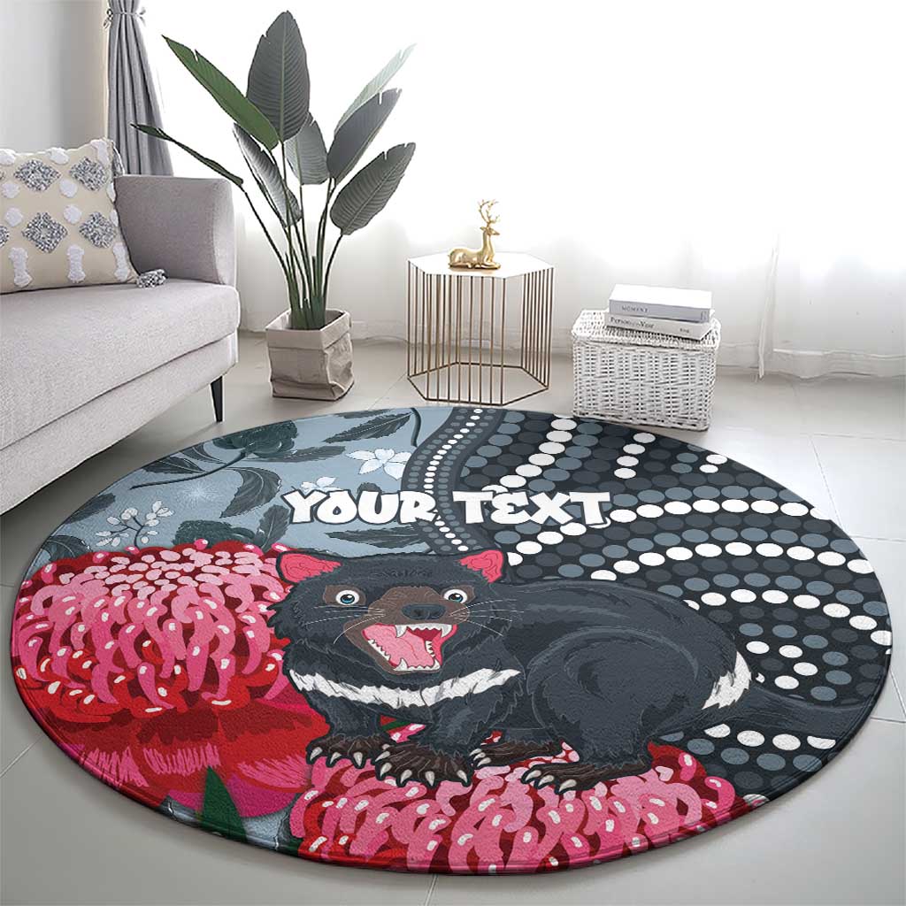 Personalised Tasmanian Devil Australia Round Carpet Waratah Indigenous Art - Aussie Hoodie