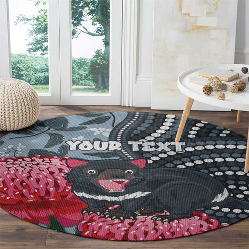Personalised Tasmanian Devil Australia Round Carpet Waratah Indigenous Art - Aussie Hoodie