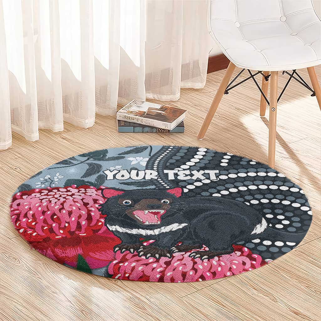 Personalised Tasmanian Devil Australia Round Carpet Waratah Indigenous Art - Aussie Hoodie