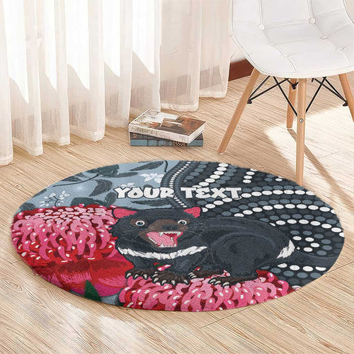 Personalised Tasmanian Devil Australia Round Carpet Waratah Indigenous Art - Aussie Hoodie