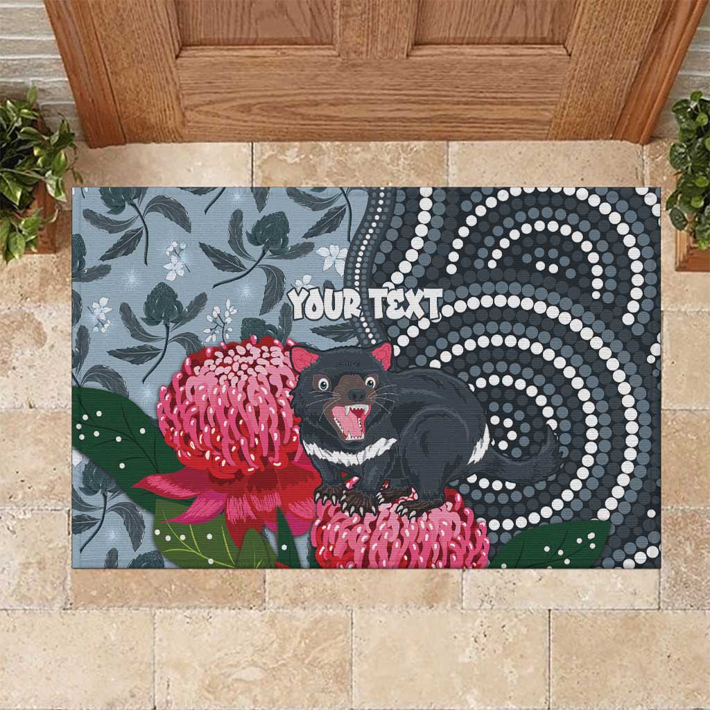 Personalised Tasmanian Devil Australia Rubber Doormat Waratah Indigenous Art - Aussie Hoodie