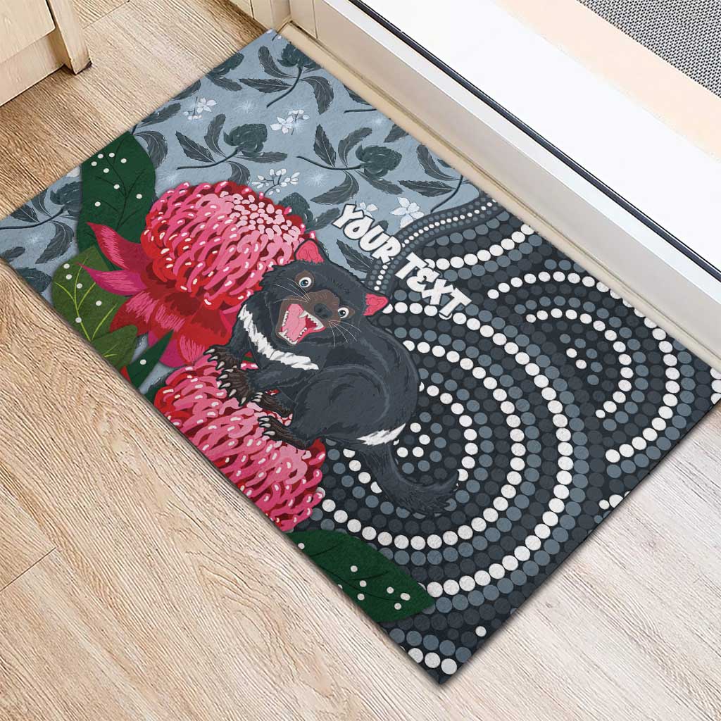 Personalised Tasmanian Devil Australia Rubber Doormat Waratah Indigenous Art - Aussie Hoodie