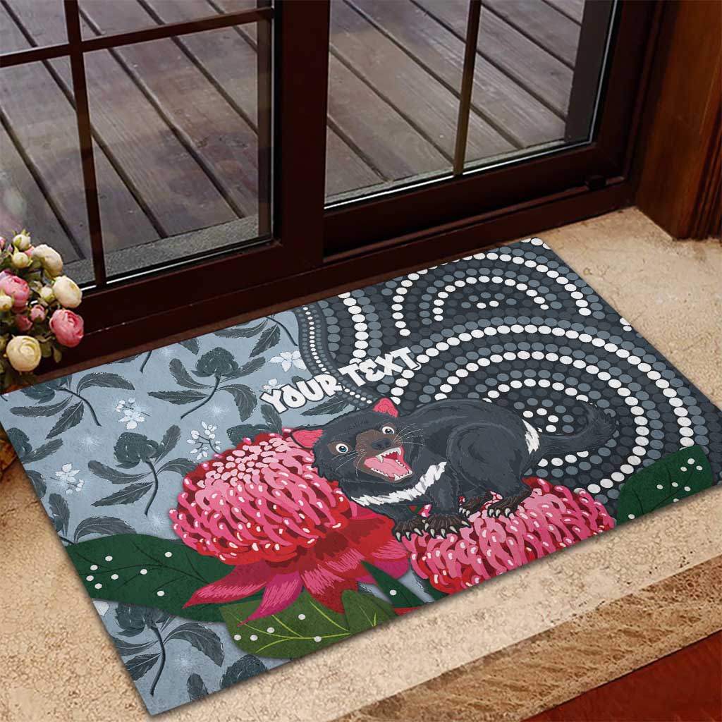 Personalised Tasmanian Devil Australia Rubber Doormat Waratah Indigenous Art - Aussie Hoodie