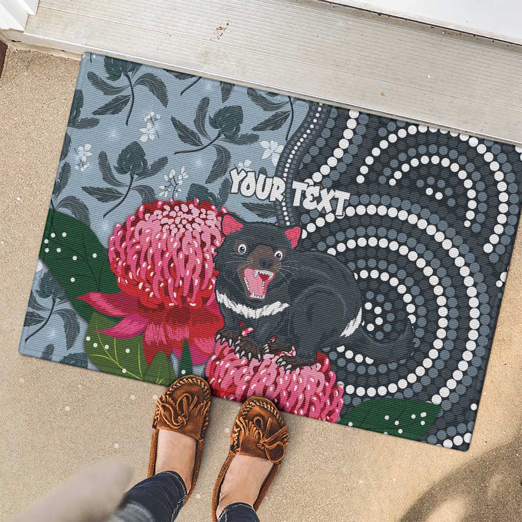 Personalised Tasmanian Devil Australia Rubber Doormat Waratah Indigenous Art - Aussie Hoodie