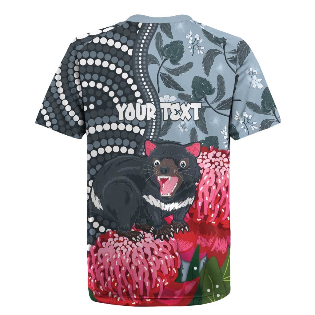 Personalised Tasmanian Devil Australia Rugby Jersey Waratah Indigenous Art - Aussie Hoodie