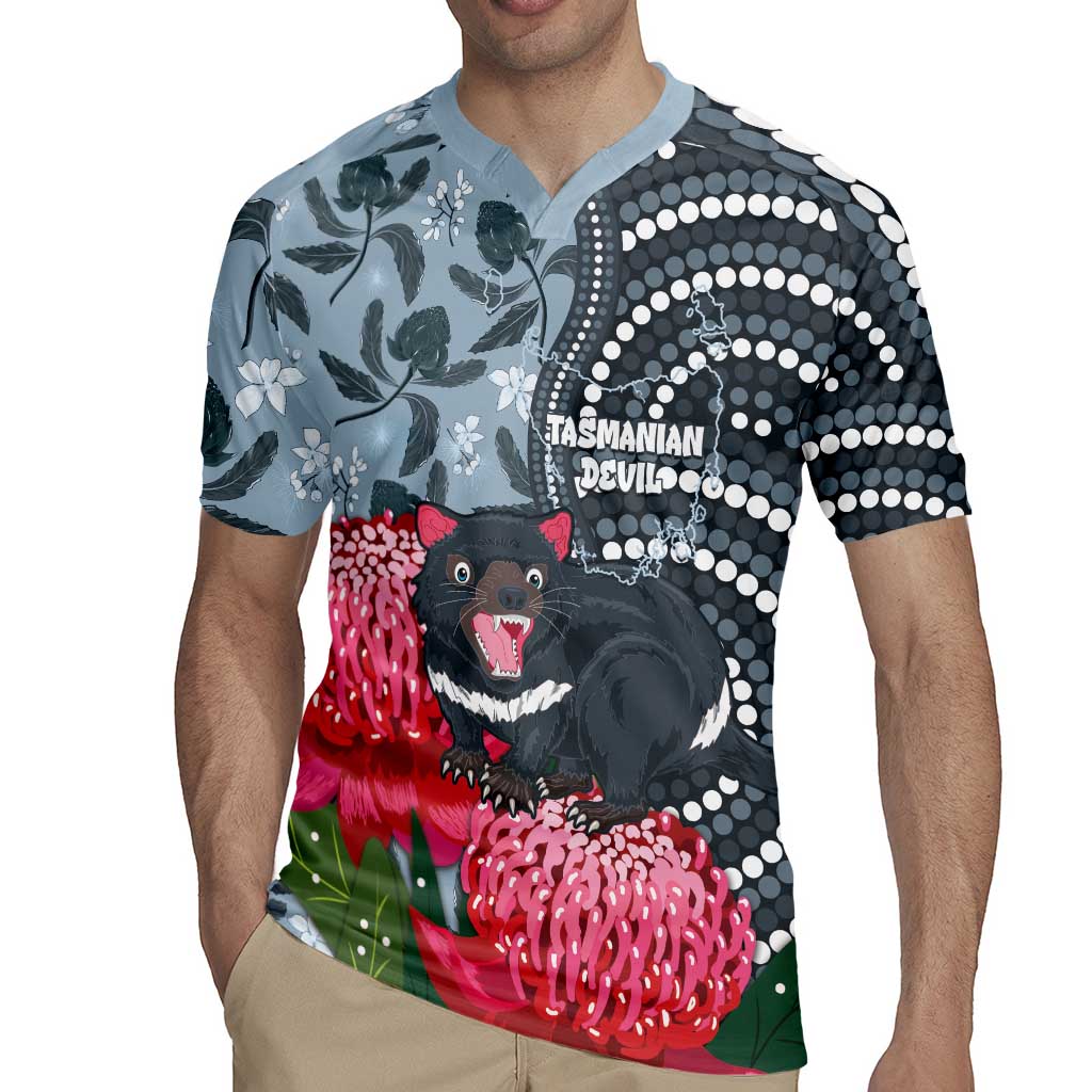 Personalised Tasmanian Devil Australia Rugby Jersey Waratah Indigenous Art - Aussie Hoodie