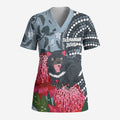 Personalised Tasmanian Devil Australia Scrub Top Waratah Indigenous Art - Aussie Hoodie