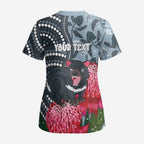 Personalised Tasmanian Devil Australia Scrub Top Waratah Indigenous Art - Aussie Hoodie
