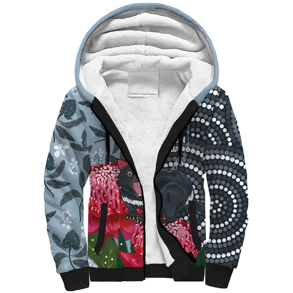 Personalised Tasmanian Devil Australia Sherpa Hoodie Waratah Indigenous Art - Aussie Hoodie