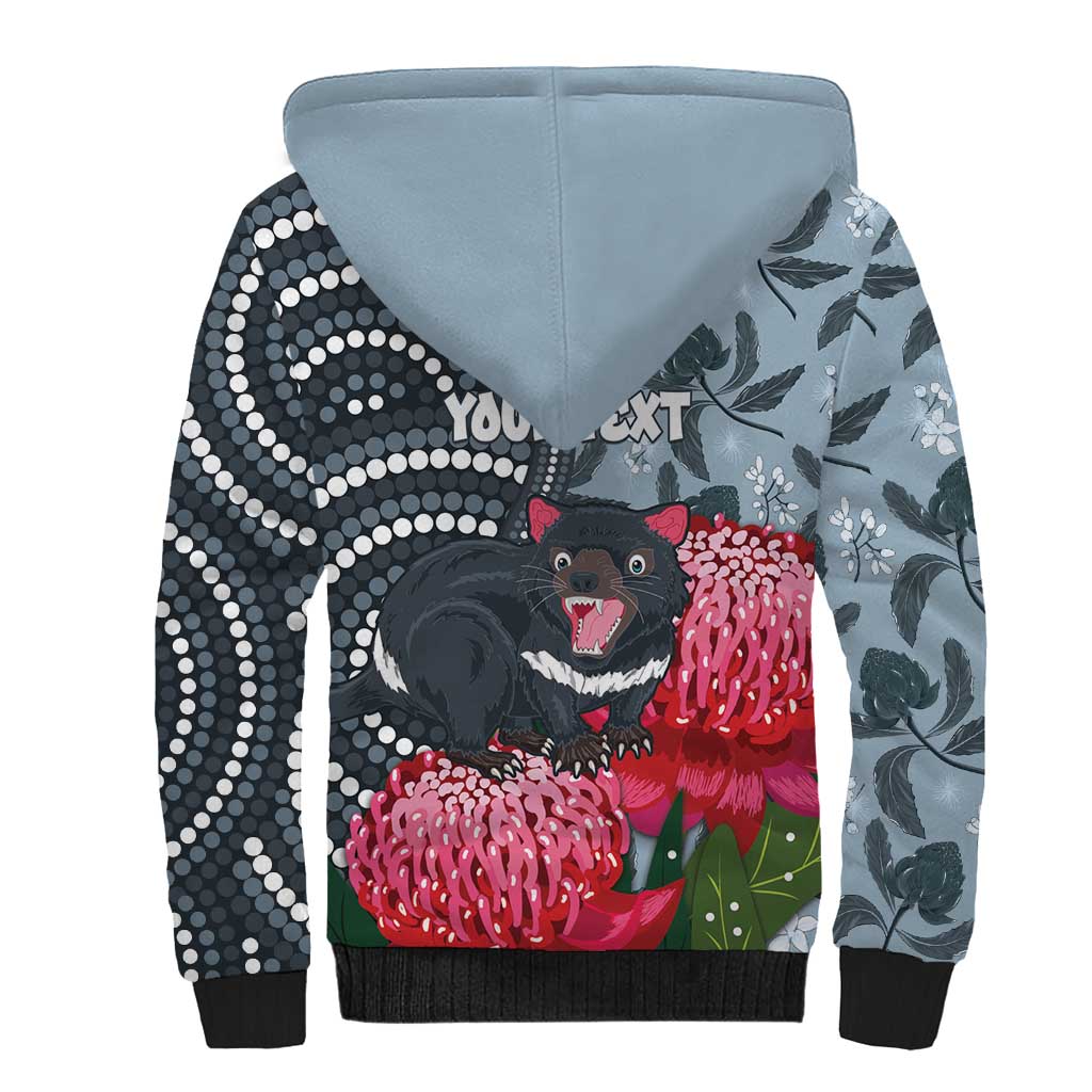 Personalised Tasmanian Devil Australia Sherpa Hoodie Waratah Indigenous Art - Aussie Hoodie