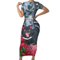 Personalised Tasmanian Devil Australia Short Sleeve Bodycon Dress Waratah Indigenous Art - Aussie Hoodie