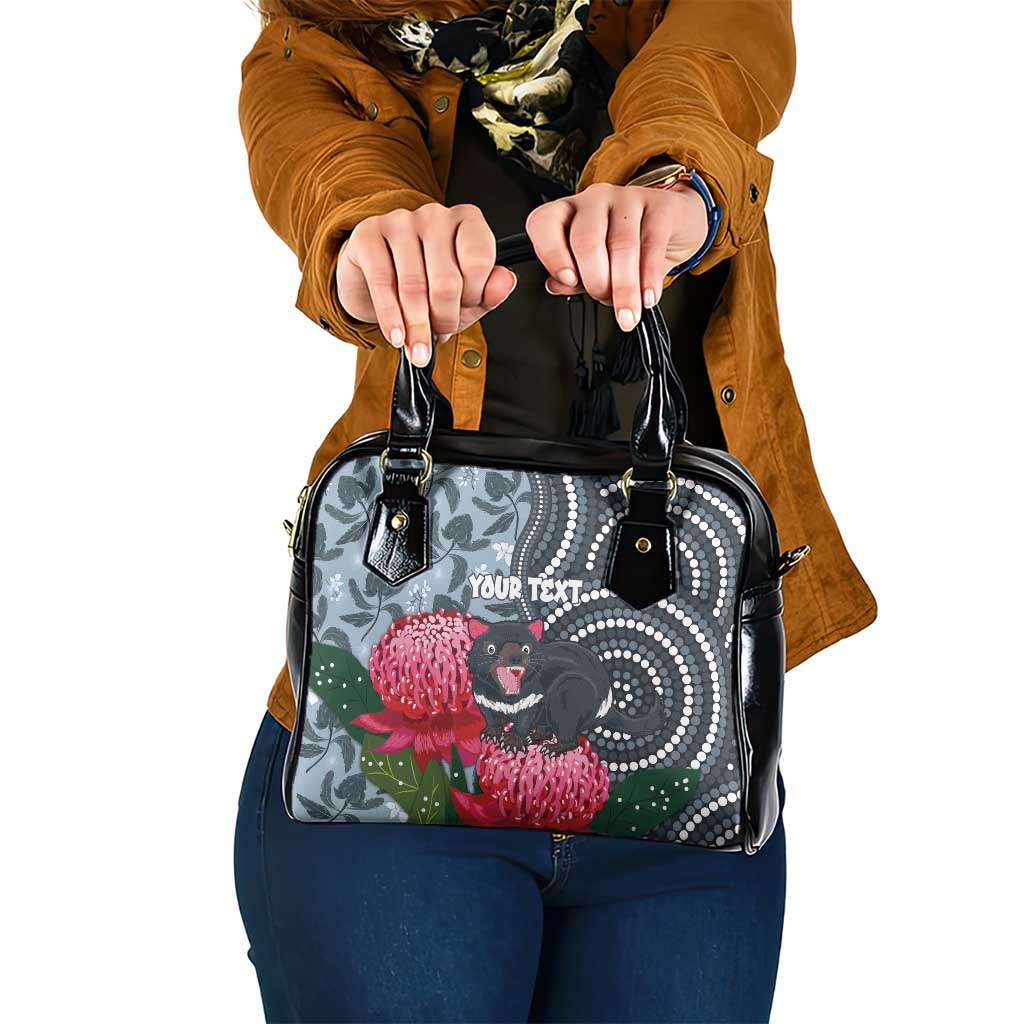 Personalised Tasmanian Devil Australia Shoulder Handbag Waratah Indigenous Art - Aussie Hoodie