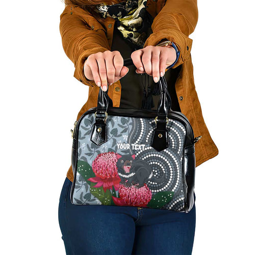 Personalised Tasmanian Devil Australia Shoulder Handbag Waratah Indigenous Art - Aussie Hoodie