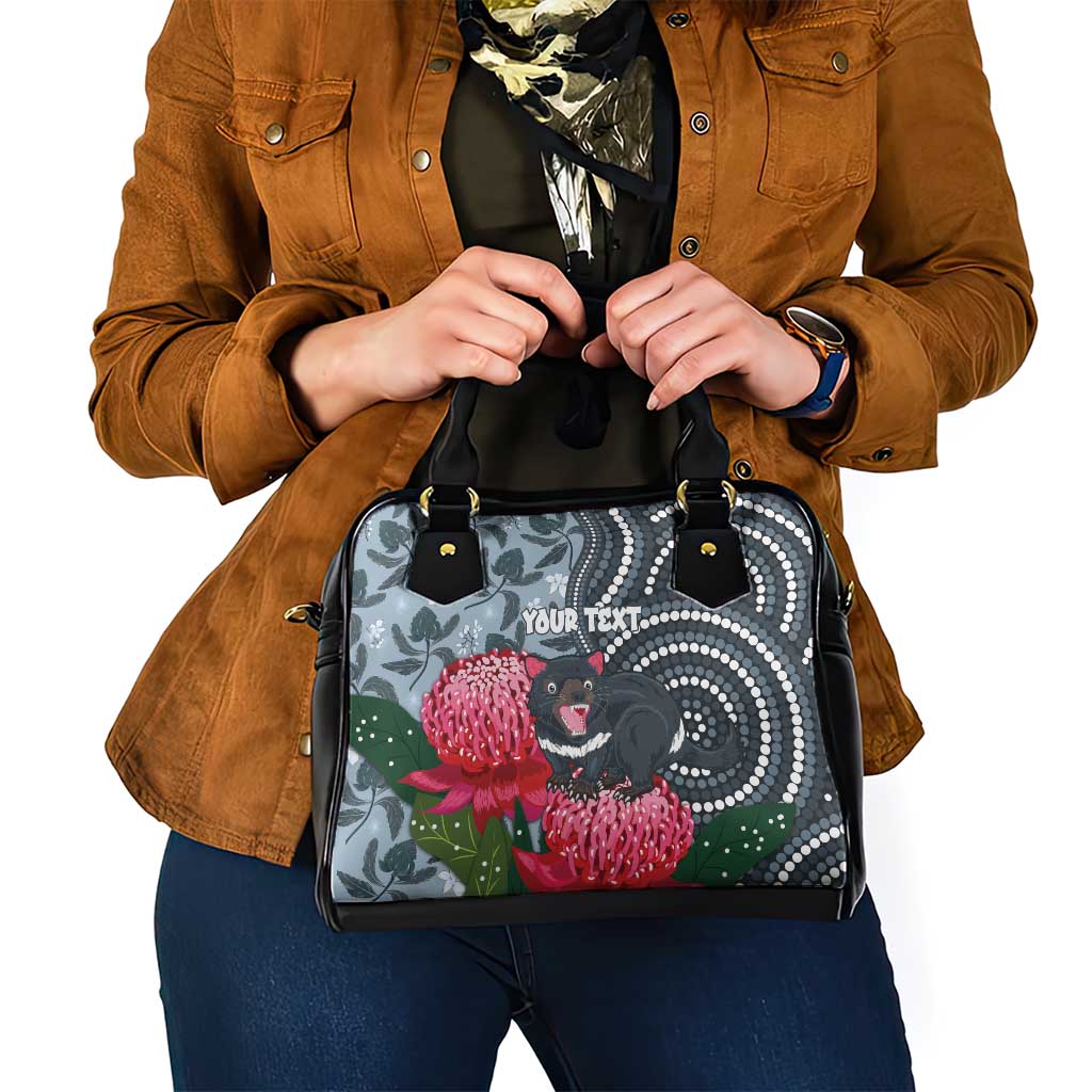 Personalised Tasmanian Devil Australia Shoulder Handbag Waratah Indigenous Art - Aussie Hoodie